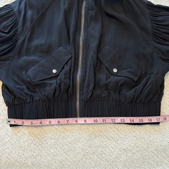 FREE PEOPLE On Pointe Bomber Jacket Lightweight Puff Balloon Sleeve Black - Picture 10 of 11
